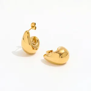 Fenny 18K PVD Tarnish Free Vintage Mini Hoop C Shape Pearl Pendant Hoop Stainless Steel Earring Gold Plated Fashion Jewelry
