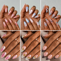 Faux ongles French Tip moyens en forme d'amande, 10 pièces, multicolores, brillants, en gel souple, à presser, pour femmes, cadeau, vente en gros, OEM