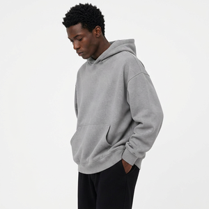 Gray Oversized Hooded Sweatshirt <b>Men</b> <b>Pullover</b> Hoodie Solid 100% Organic Cotton Streetwear <b>for</b> Autumn - Product Image 3