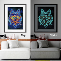 Peinture de diamant à mosaïque de loup lumineux, broderie de perceuses carrées, en point de croix, lumineux, décoration artistique, nouveau produit
