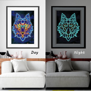 Peinture de diamant à mosaïque de loup lumineux, broderie de perceuses carrées, en point de croix, lumineux, décoration artistique, nouveau produit - Product Image 4