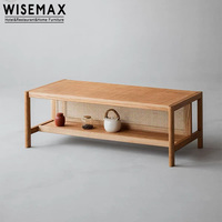 Meubles WISEMAX, table basse rectangulaire en bois de frêne et rotin de style médiéval, table à thé pour salon, appartement, villa