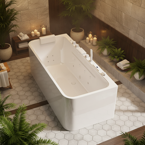 อ่างอาบน้ำอะคริลิคแบบตั้งพื้นพร้อมระบบนวดด้วยน้ำวนสำหรับวิลล่า สีขาว อ่าง<span class=keywords><strong>จา</strong></span><span class=keywords><strong>กุ</strong></span><span class=keywords><strong>ซ</strong></span><span class=keywords><strong>ซ</strong></span>ี่ อ่างอาบน้ำพร้อมฝักบัวในตัวพร้อมน้ำตก - Product Image 1