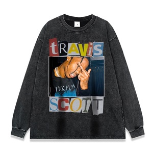 T-shirt da Uomo con Stampa Serie Hip Hop <span class=keywords><strong>Rap</strong></span>, Lavaggio Pesante Effetto Vintage, Manica Lunga, Vestibilità Ampia - Product Image 5