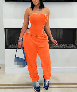 Washed <strong>Strapless</strong> <strong>Bodysuit</strong> and Jogger Pants Set for Women 2025 Trendy Two Pieces Jogging Suit Active 2 Piece Sets - Product Image 2