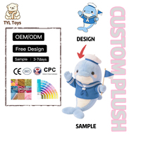 Boneka Plush Custom OEM ODM dengan Aksesoris Kostum Maskot Lumba-lumba Bordir Penghilang Stres Kain Plush Super Lembut Bersertifikat CE CPC