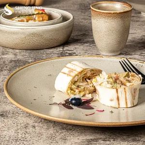 Shengjing Vintage bistecca piatto ristorante giapponese ceramica tavola per banchetti Hotel marrone porcellana rotonda stoviglie