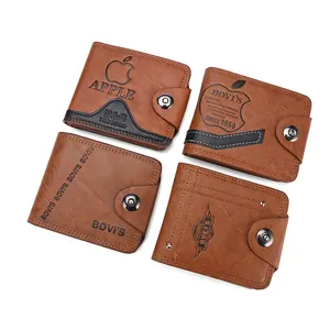 Özel Logo nedensel küçük düğme pu deri cüzdan erkek ince cüzdan kart tutucu ile para cebi