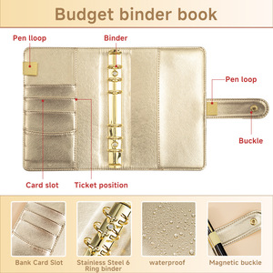 A6 Budget <strong>Binder</strong> with Zipper Envelopes PU Leather Money Organizer for <strong>Cash</strong> <strong>Stuffing</strong> Golden Budget Planner with <strong>Cash</strong> Envelopes - Product Image 3