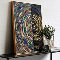 Peinture à l'huile peinte à la main, spirale abstraite noire et or texturée, grand format, couteau à palette, vente en gros, galerie, hôtel, cadre métallique