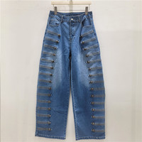 Jeans vintage américains haut de gamme à boucle métallique, taille haute, coupe large et incurvée pour femmes, style streetwear, marques de mode, vente en gros