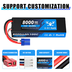 100C エクストリーム ディスチャージ 2S 7.6V 8000mAh グラフェン リポ ハードケース バッテリー - 4mm コネクター付き競技用 RC カー/トラック用 - Product Image 4