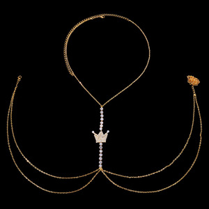 2022 couronne strass sein harnais <span class=keywords><strong>ventre</strong></span> <span class=keywords><strong>cou</strong></span> chaîne femmes Sexy discothèque Bikini corps chaînes - Product Image 4