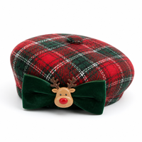 Cape de Noël à carreaux pour animaux de compagnie avec col en fausse fourrure, nœud en velours et breloque couronne pour chat et petit chien – Costume de fête