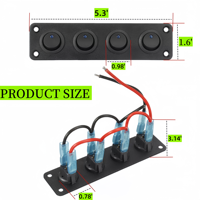 Panneau de commutation à bascule rond 4 gangues avec éclairage LED, 12V 3 broches, étanche pour bateau, voiture, camion, camping-car, VTT, UTV