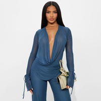 TRUEN Bestseller Vêtements pour femmes : Haut sexy en maille à épaules dénudées avec détails à lacets, manches longues, motif uni, coupe ajustée, et pantalon plissé