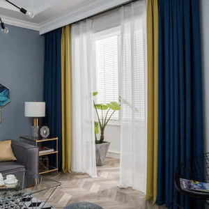 Modern Minimalist Ready Made <b>Curtains</b> Pencil Pleat Blackout Hemp Jacquard Yarn-Dyed Patchwork Rod Installation Living Room - Product Image 3