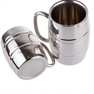 Chope à bière en acier inoxydable à double paroi isolée, tasse à boire en métal, ustensile de bar, chope à bière argentée - Product Image 1