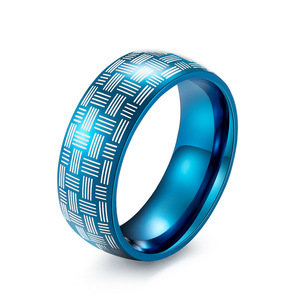 Minimalist <b>Titanium</b> Steel Laser Woven <b>Ring</b> For Men Geometric Pattern Blue And <b>Black</b> Gift Jewelry - Product Image 5