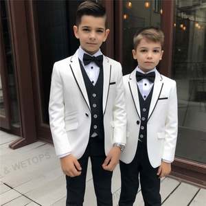 <span class=keywords><strong>Costume</strong></span> pour enfants sur mesure, smoking à revers châle, <span class=keywords><strong>costume</strong></span> pour garçon noir/<span class=keywords><strong>blanc</strong></span>, costumes de mariage et de bal pour enfants (veste + gilet + pantalon + cravate) - Product Image 5