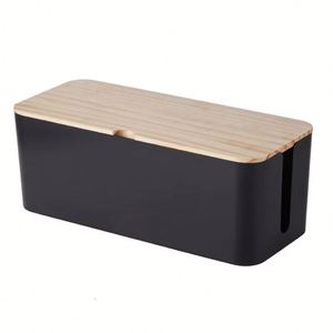 Desktop Home Office Cable Management Box Bamboo Lid <b>Multi</b> Power Plug Home Office Cable Management Cable <b>Socket</b> Storage Box - Product Image 4