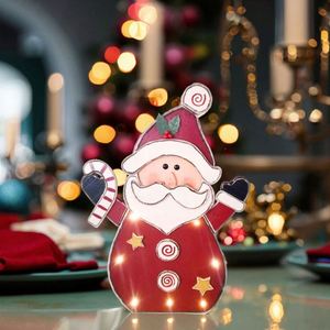 Décorations suspendues en bois de bonhomme de neige de Noël avec lumières pour la décoration des fêtes de Noël - Product Image 4