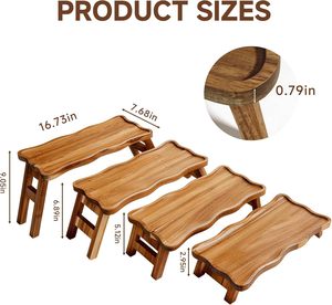Plateau de service pliable à 4 niveaux en bois d'acacia, 16,7x7,7 pouces, support à cupcakes, présentoir à desserts/charcuterie pour fêtes, cuisine, salon - Product Image 2