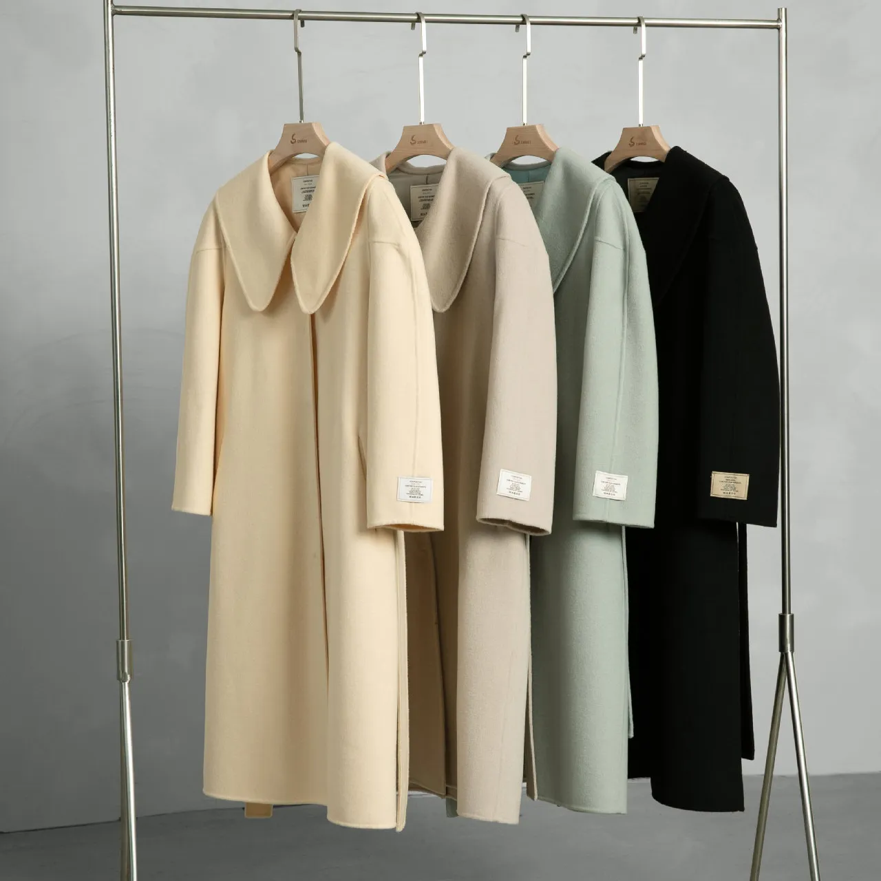 Tempat pakaian wanita, kerah boneka musim dingin versi Korea longgar mantel wol dua sisi dengan mantel panjang 2023