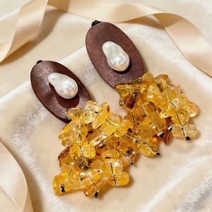 Boucles d'oreilles pendantes en bois et citrine avec perle naturelle, style vintage pour femme, usage quotidien, bijoux 2026 - Product Image 3