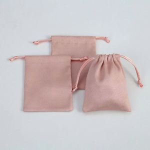 Custom pink Microfiber Velvet <b>Drawstring</b> Pouch Jewelry Storage Hot Stamping logo Small Luxury Gift Wedding Favor Packaging - Product Image 2