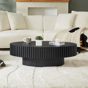 Modern Handcrafted Wooden Drum Shape <b>Small</b> Coffee Table with Pedestal Base Decorative for Living Room Bedroom Furniture - Product Image 2