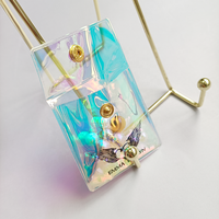 Sac en plastique PVC holographique coloré en matériau recyclé, pochette transparente à fermeture éclair pour bijoux, boucles d'oreilles, bracelets