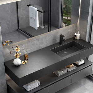 Mueble de Baño Moderno de Lujo Estilo Hotel, con Lavabo Integrado en Placa de <span class=keywords><strong>Roca</strong></span>, Montado en la Pared, con <span class=keywords><strong>Espejo</strong></span>, Resistente al Agua - Product Image 3