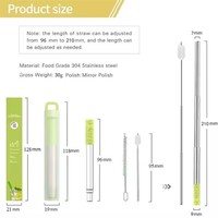 Nouveau produit de pailles à boire de poche pailles pliables réutilisables en acier inoxydable avec paille à boire à changement de couleur