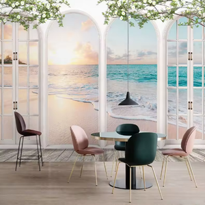 Papel pintado <span class=keywords><strong>de</strong></span> extensión visual 3D <span class=keywords><strong>ventanas</strong></span> mar playa paisaje murales - Product Image 1