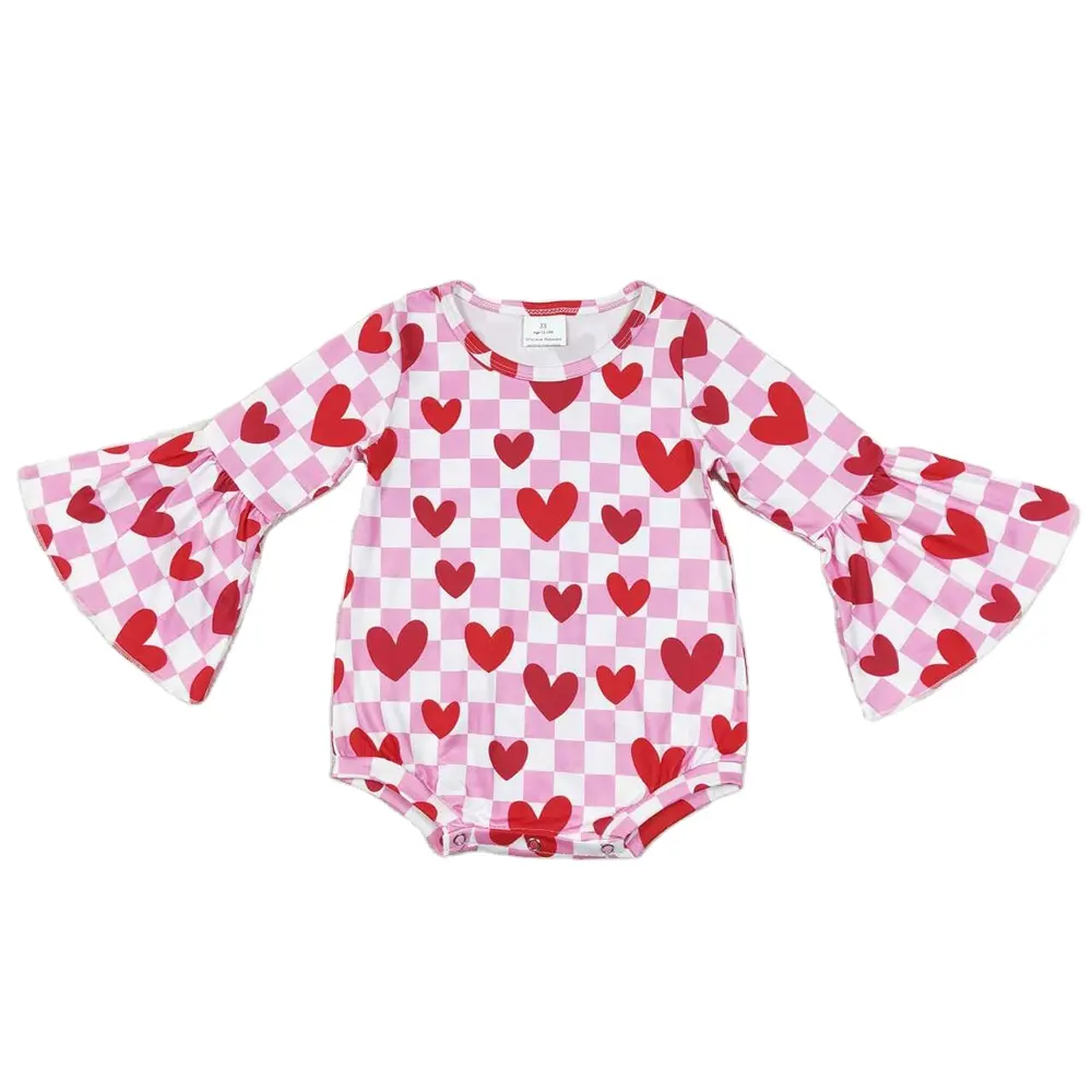 RTS เด็กทารกทารกแรกเกิดทารกสีชมพูตาหมากรุกแฟชั่นวาเลนไทน์หัวใจสีแดงขายส่งเด็กวัยหัดเดินเด็กบูติกวันหยุด Rompers