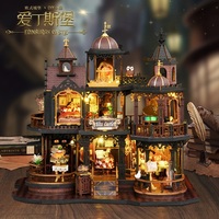 Casa de Muñecas en Miniatura Estilo Castillo Mágico Retro con Luz LED, Kit de Rincón de Lectura, Casa de Muñecas DIY, Miniaturas de Madera, Modelo de Casa DIY