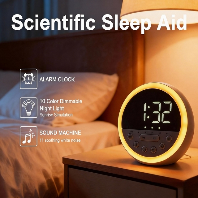 Modern Rechargeable RGB Home Desk Light Clock Digital Sleep Trainer Comfortable White Noise Music Enhances Sleep