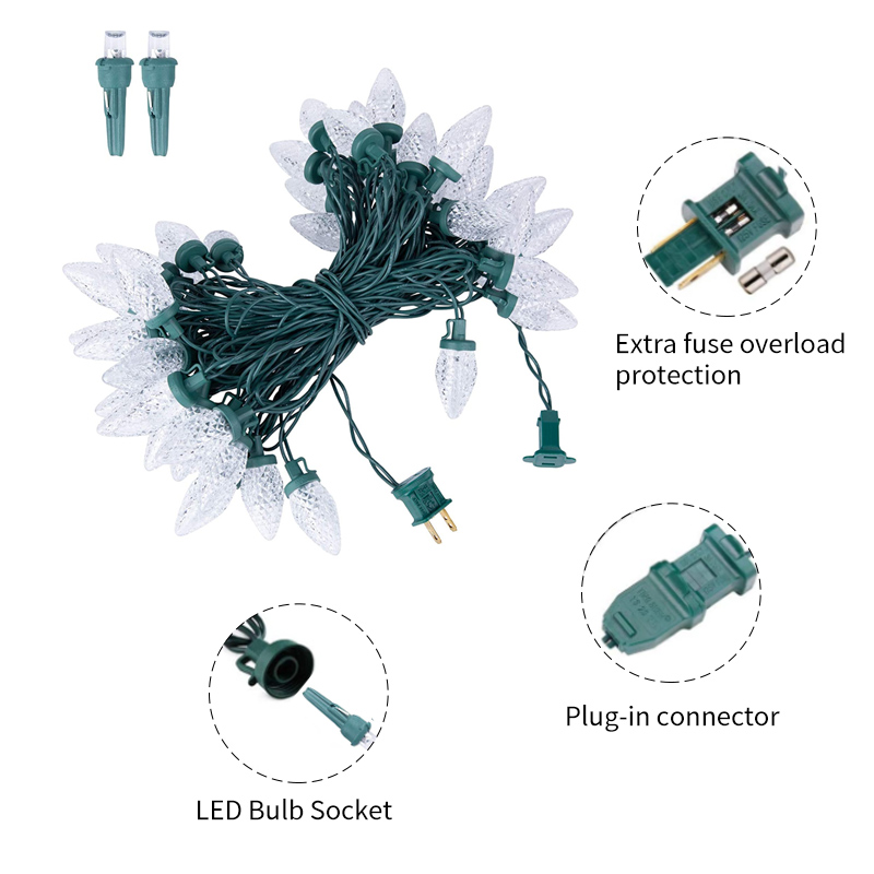 GV Golden Vessel C7/C9 12V Outdoor Waterproof LED Christmas String Lights - IP44 Certified Holiday D
