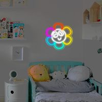 Lampu Neon LED Bunga Smiley Pelangi Dekorasi Dinding Pop Art untuk Kamar Anak Apartemen Trendi Penggunaan Dalam Ruangan/Kantor-Tahan Air Mudah Dipasang