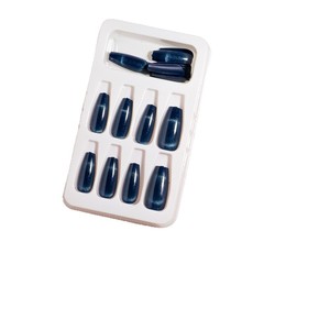 Nouvelles 30 pièces de faux <span class=keywords><strong>ongles</strong></span> en forme d'amande, neuves, de couleur <span class=keywords><strong>bleu</strong></span> <span class=keywords><strong>marine</strong></span>, effet œil de chat, dessin animé - Product Image 5