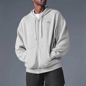 Felpa con Cappuccio Stile Americano Autunno Inverno, Pesante con Stampa Lettering, Foderata in Pile, Casual con Zip, Cappotto Oversize Unisex - Product Image 3