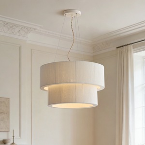 Lustre rond en tissu tissé de style nordique, E27, à six têtes, pour salon, chambre à coucher, éclairage domestique - Product Image 1