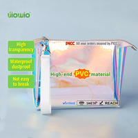 Pochette zippée en PVC imperméable transparente personnalisée avec logo UIOWIO, petite, pour maquillage, cosmétiques, voyage, rose, trousse de toilette