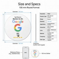 Carte de commentaire NFC personnalisée en acrylique, autocollant de table rond, support de table avec code QR pour avis positifs [Puce 213]