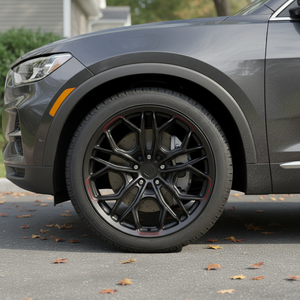 Jantes en aluminium forgé sur mesure, noir satiné avec ligne rouge fraisée, jantes de course à rayons en Y - Product Image 6