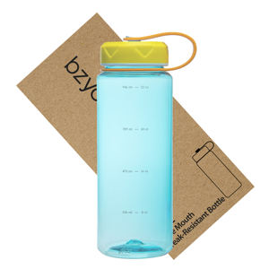 Botella de agua azul de boca ancha de 36oz con correa Vasos de plástico para hidratación de bebidas heladas y medición de seguimiento de ingesta - Product Image 1