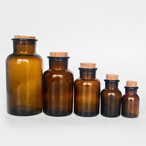 Botella de Reactivo de Boca Ancha de Vidrio Ámbar, Botella de Reactivo de Vidrio Marrón con Tapón de Corcho para Laboratorio Químico - Product Image 1