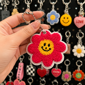 Custom Chenille Keytags Zipper Bag Pull Charms Pendants Luggage Tag Embroidery <b>Key</b> Chain Patch Embroidered Keychain Tag - Product Image 1