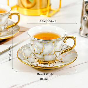 Ceramic Coffee <b>Cup</b> <b>Set</b> With Saucers Gold Plated Edge For Afternoon <b>Tea</b> Home Use - Product Image 2
